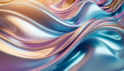 Abstract 3D wavy metallic lines in soft pastel hues, symbolizing fluidity and creativity. Dynamic backdrop for modern designs