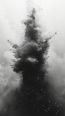 A monochrome image depicting a dynamic and turbulent cloud of smoke or dust against a lighter background, generative ai