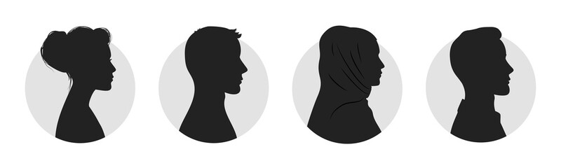 Male and female profiles, portraits, silhouettes, avatars or profiles of unknown anonymous people.