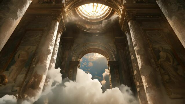 Ethereal Elegance: Roman Columns and Arc in Artistic Ambiance. Generative ai