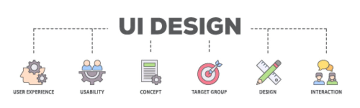 User interface design banner web icon illustration concept with icon of target group, interaction, design, concept, usability, user experience icon live stroke and easy to edit 