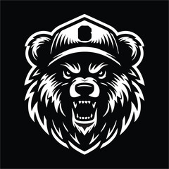 bear head , Angry bear head mascot black white