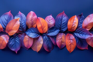 Creative glowing color scheme made from tropical leaves. Simple neon color concept of nature