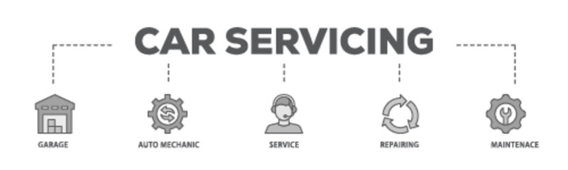 Car servicing banner web icon illustration concept with icon of repairing, maintenace, service, auto mechanic, garage icon live stroke and easy to edit 