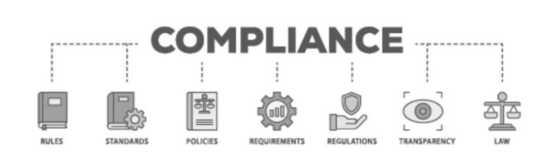 Compliance banner web icon illustration concept with icon of law, requirements, transparency, regulations, policies, standards, rules icon live stroke and easy to edit 