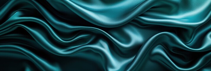 Fototapeta premium dark blue silk satin Flat shiny fabric. Soft folds. Elegant background with space for design. Web banner. Flat lay on table, top view. Birthday, Christmas, Valentine's Day, New Year.