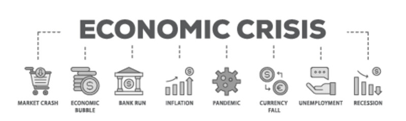 Economic crisis banner web icon illustration concept with icon of recession, unemployment, inflation, currency fall, pandemic, bank run icon live stroke and easy to edit  - obrazy, fototapety, plakaty