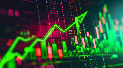 Fototapeta premium digital graphical representation of a stock market with fluctuating graphs, numerical data, and upward and downward trends, indicating financial analysis or stock trading activity.