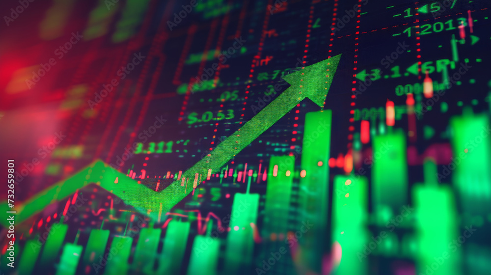 Aufkleber digital graphical representation of a stock market with fluctuating graphs, numerical data, and upwa