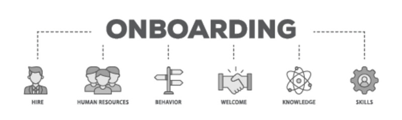 Obraz premium Onboarding banner web icon illustration concept with icon of behavior, welcome, knowledge, and skills icon live stroke and easy to edit 