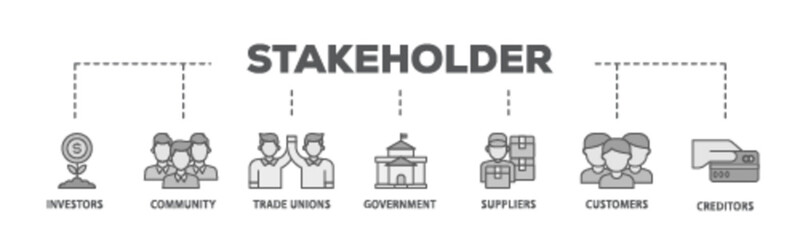 Stakeholder banner web icon illustration concept with icon of community, trade unions, suppliers, and customers icon live stroke and easy to edit 