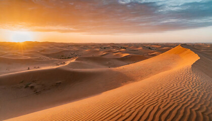 Fototapeta na wymiar Beautiful sunset over the desert, golden sand dune desert landscape panorama, nature
