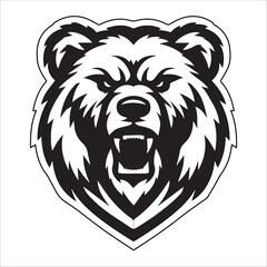 bear head , Angry roaring bear head black and white vector