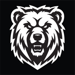 bear head , Angry roaring bear head black and white