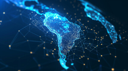South American Network Hub: A Nexus of Global Connectivity in the Age of Cyber Technology - obrazy, fototapety, plakaty