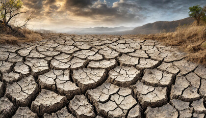 Dry cracked ground texture symbolizing global warming's impact. Barren, parched earth reflects environmental crisis. Conceptual image for climate change