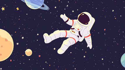 A Spaceman Floats through the Void of Outer Space in a White Spacesuit, Embarking on a Journey of Discovery and Exploration