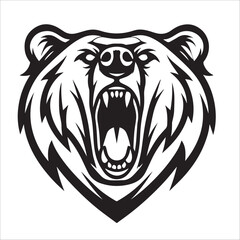 bear head , Bear head roaring black and white illustration design