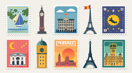 A Colorful Collection of International Postage Stamps on a Postal Envelope
