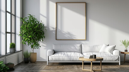 3D Render of an Empty Interior with Mockup Poster Frame Close Up