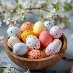 Happy Easter. Congratulatory easter background. Easter eggs and flowers. - 732662462