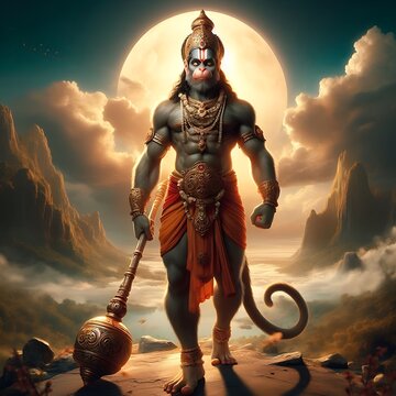 Lord Hanuman portrait with mace