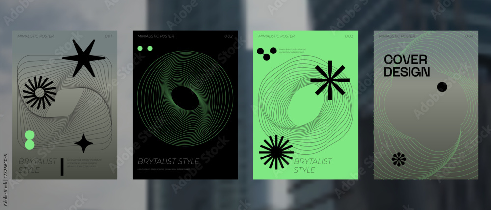 Poster retro futuristic vector minimalistic posters with line figures. extraordinary graphic elements of ge