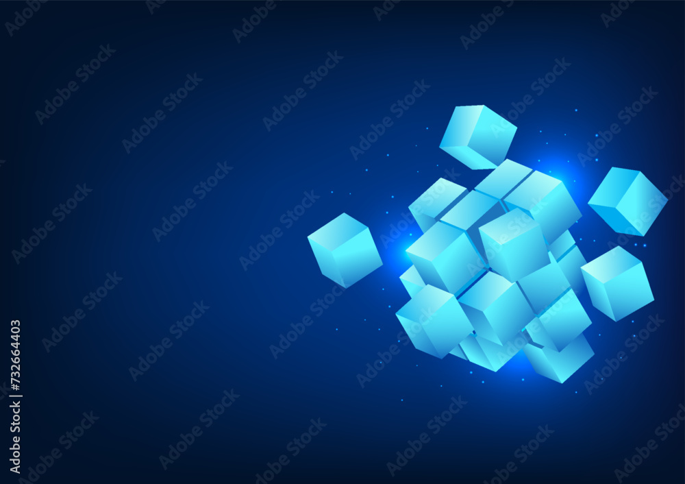 Poster abstract technology background square geometric shapes that come together to form a cube. shows a cy