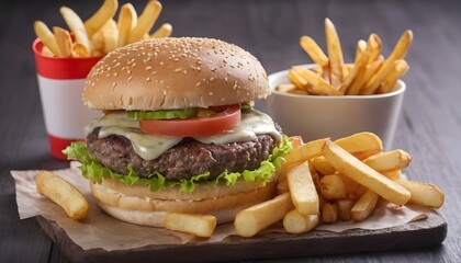 hamburger and fries