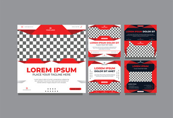 modern social media template folding shape background red black white