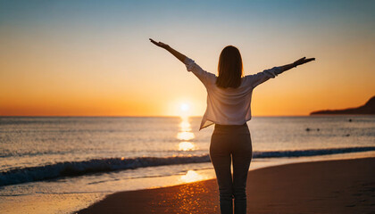 Silhouette of joyful woman in sheer strapless dress, radiating happiness