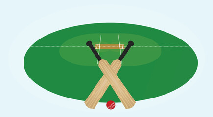 Cricket set in front of field. vector