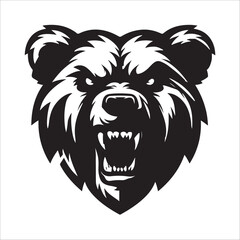 bear head , Roaring angry bear head black and white mascot illustration design