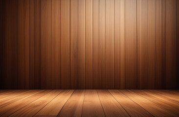 An empty background with space to copy - a wooden floor and a wall of planks in perspective