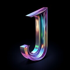 Glowing neon alphabet. Letter J on a dark background. 3d design.