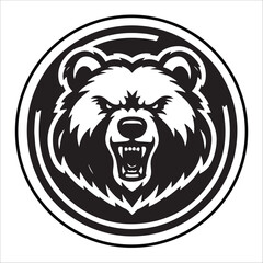 bear head , Vector angry bear head black and white illustration