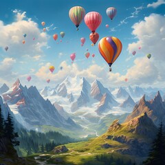 Balloons floating in the sky paint a whimsical tableau, their vibrant colors contrasting against the azure backdrop of the heavens. With each gentle breeze, they sway and dance, adding playfulness .