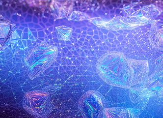 Bokeh wallpaper in blue and violet tones and light particles. Generative AI