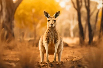 Foto op Plexiglas Australian marsupial kangaroo animal standing outdoors in wildlife wilderness and looking at the camera © Nemanja