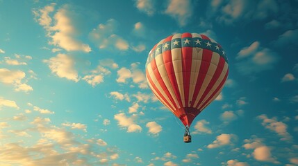 Fototapeta na wymiar Colorful Hot Air Balloon Painted with Stars and Stripes for Independence Day