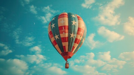 Obraz premium Colorful Hot Air Balloon Painted with Stars and Stripes for Independence Day