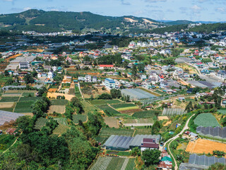 Dalat city, Vietnam, View of many houses from hill, Cityscape, Many houses. The architecture of...