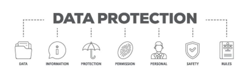 Data protection banner web icon illustration concept with icon of data, information, protection, permission, personal, safety and rules icon live stroke and easy to edit 