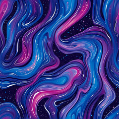 Seamless pattern of wavy liquid purple swirl. Backdrop abstract graffiti paint effect. Acrylic cosmic pattern, paint stains. Texture for print, fabric, textile, wallpaper, interior poster, design