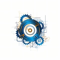 An abstract gear logo, symbolizing innovation and industry, with precise lines and mechanical details, on a white background.