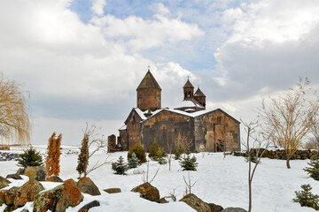 Saghmosavank Monastery in winter, Aragatsotn Province of Armenia