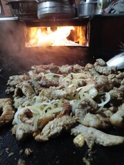 Comida, Carne, Fog&atilde;o &aacute; Lenha. 