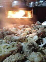 Comida, Carne, Fog&atilde;o &aacute; Lenha. 