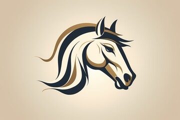 An elegant and stylized horse face logo illustration, exuding strength and grace, set against a clean and modern solid backdrop for a sophisticated brand mark