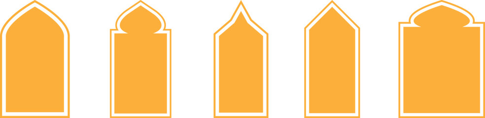Set of vector illustration Islamic door and window shape Arabic style arch in traditional silhouette Oriental element.
